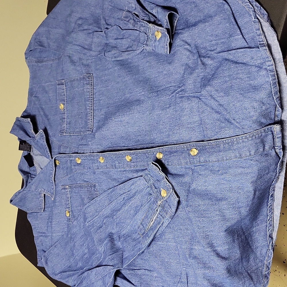 Honors Blue Denim Button Down Long Sleeve Maternity Top